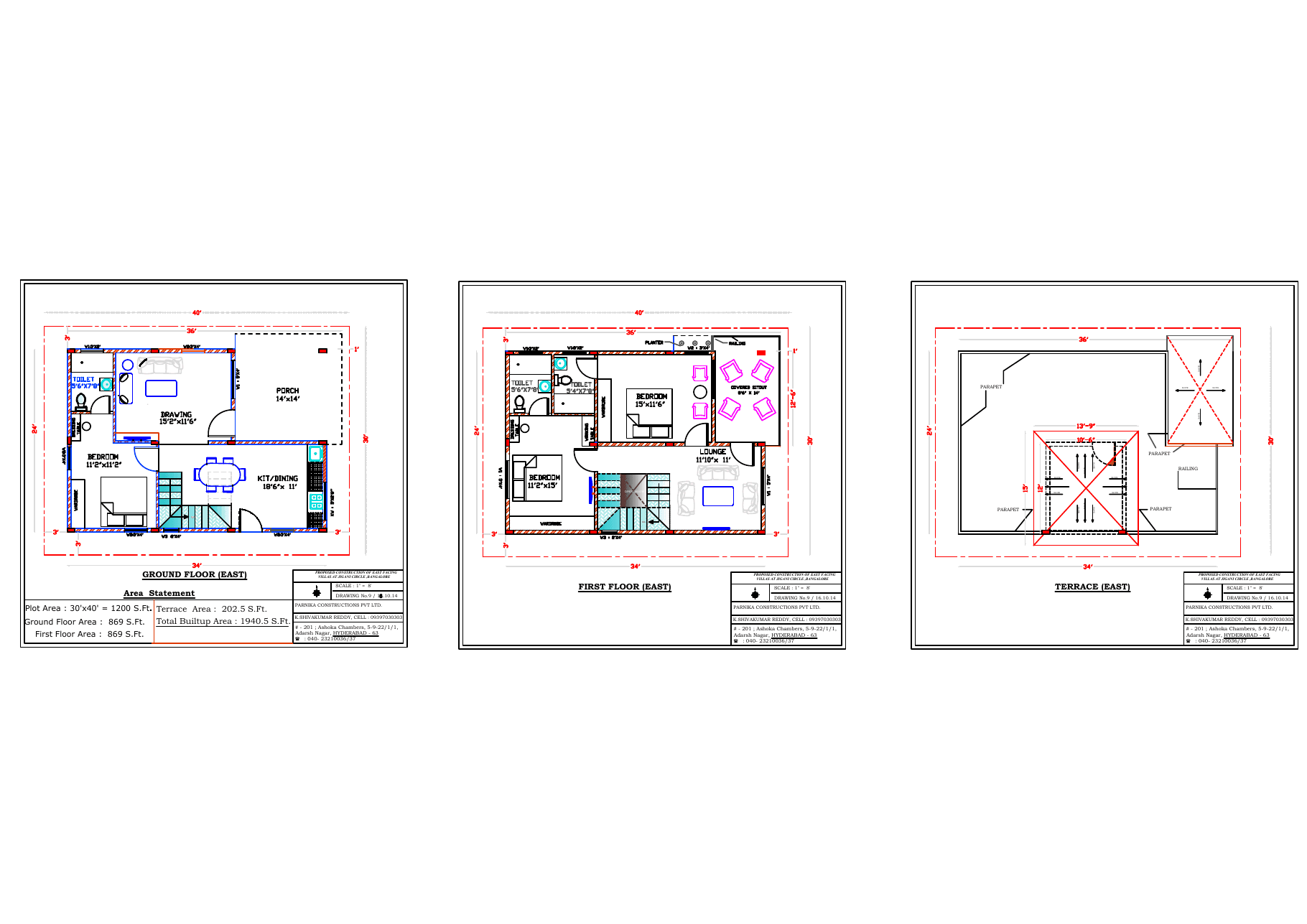 East Facing 3BHK floor plan