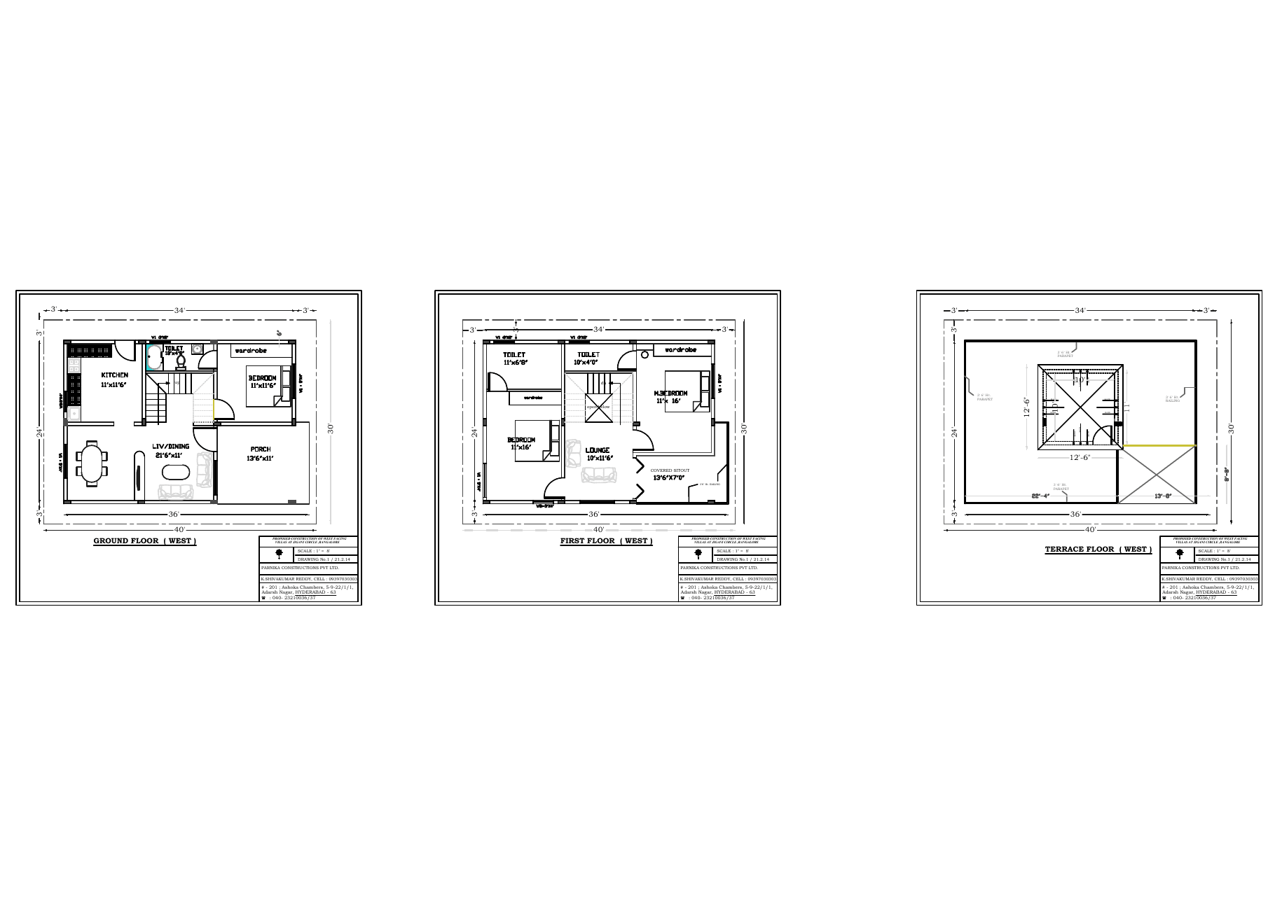 West Facing 3BHK floor plan